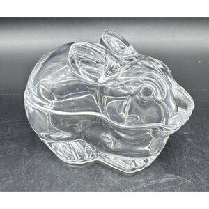 Crate & Barrel Clear Glass Covered Bunny Rabbit Candy Nuts Trinket Dish